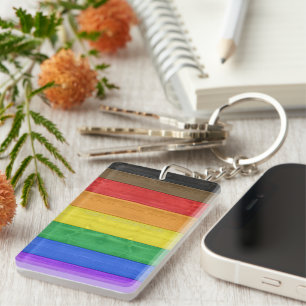 SlipperyJoe's Inclusive gay pride flag textured ru Key Ring