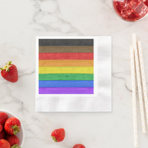 SlipperyJoe's Inclusive gay pride flag textured ru Napkin