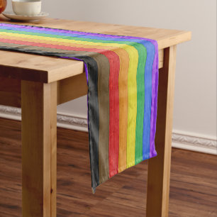 SlipperyJoe's Inclusive gay pride flag textured ru Short Table Runner