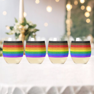 SlipperyJoe's Inclusive gay pride flag textured ru Stemless Wine Glass