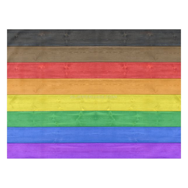 SlipperyJoe's Inclusive gay pride flag textured ru Tablecloth (Front (Horizontal))