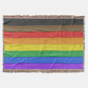 SlipperyJoe's Inclusive gay pride flag textured ru Throw Blanket