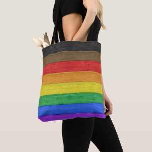 SlipperyJoe's Inclusive gay pride flag textured ru Tote Bag