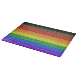 SlipperyJoe's inclusive gay pride flag wooden blac Cutting Board