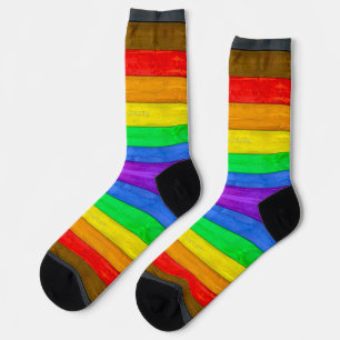 SlipperyJoe's inclusive gay pride flag wooden blac Socks