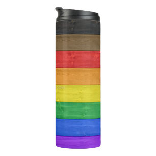 SlipperyJoe's inclusive gay pride flag wooden blac Thermal Tumbler