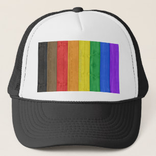 SlipperyJoe's inclusive gay pride flag wooden blac Trucker Hat