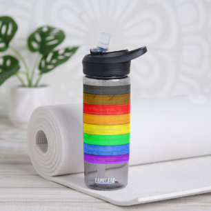 SlipperyJoe's inclusive gay pride flag wooden blac Water Bottle