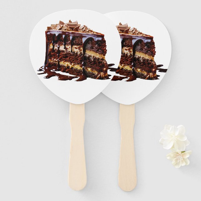 SlipperyJoe's indulgent multi-layer chocolate cake Hand Fan (Front and Back)