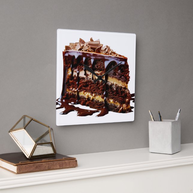 SlipperyJoe's indulgent multi-layer chocolate cake Square Wall Clock (Office)