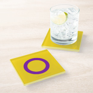SlipperyJoe's Intersex Pride Flag gay gifts LGBTQI Glass Coaster