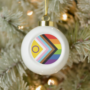 SlipperyJoe's Intersex pride flag yellow backgroun Ceramic Ball Christmas Ornament