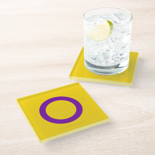 SlipperyJoe's Intersex pride flag yellow backgroun Glass Coaster (Angled)