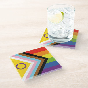 SlipperyJoe's Intersex pride flag yellow backgroun Glass Coaster