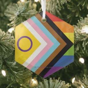 SlipperyJoe's Intersex pride flag yellow backgroun Glass Tree Decoration