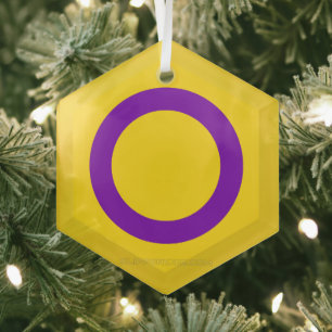 SlipperyJoe's Intersex pride flag yellow backgroun Glass Tree Decoration