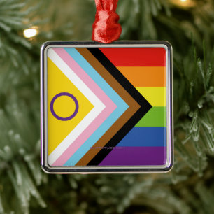 SlipperyJoe's Intersex pride flag yellow backgroun Metal Ornament