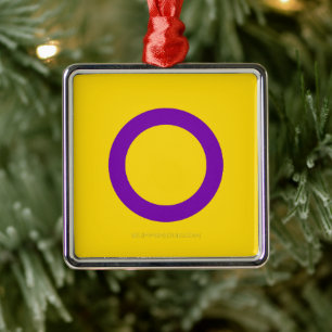 SlipperyJoe's Intersex pride flag yellow backgroun Metal Ornament
