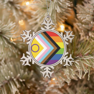 SlipperyJoe's Intersex pride flag yellow backgroun Snowflake Pewter Christmas Ornament
