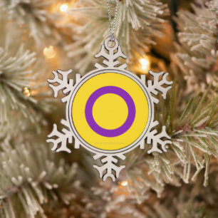 SlipperyJoe's Intersex pride flag yellow backgroun Snowflake Pewter Christmas Ornament