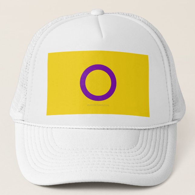 SlipperyJoe's Intersex pride flag yellow backgroun Trucker Hat (Front)