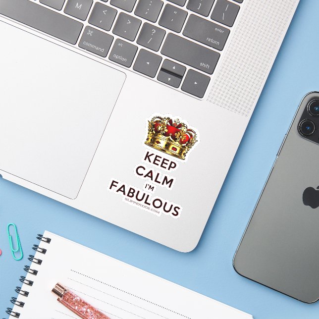 SlipperyJoe's keep calm fabulous golden crown red  (Laptop w/ iPhone)