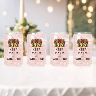 SlipperyJoe's keep calm fabulous golden crown red Can Glass