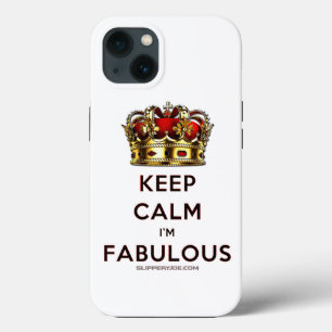 SlipperyJoe's keep calm fabulous golden crown red iPhone 13 Case
