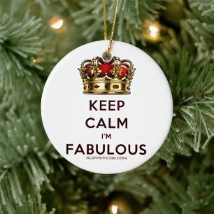 SlipperyJoe's keep calm fabulous golden crown red Ceramic Ornament