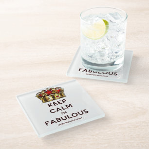 SlipperyJoe's keep calm fabulous golden crown red  Glass Coaster