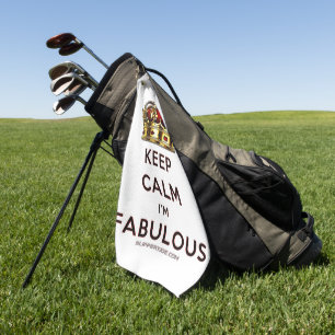 SlipperyJoe's keep calm fabulous golden crown red Golf Towel