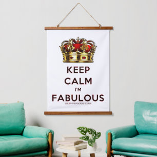 SlipperyJoe's keep calm fabulous golden crown red Hanging Tapestry