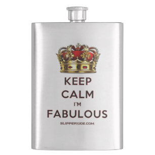 SlipperyJoe's keep calm fabulous golden crown red Hip Flask