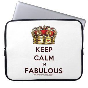 SlipperyJoe's keep calm fabulous golden crown red Laptop Sleeve