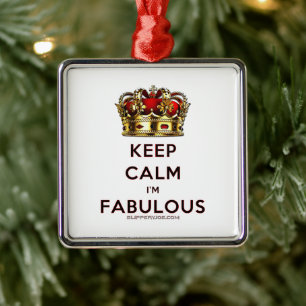 SlipperyJoe's keep calm fabulous golden crown red Metal Ornament