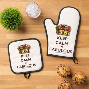 SlipperyJoe's keep calm fabulous golden crown red Oven Mitt & Pot Holder Set