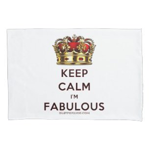 SlipperyJoe's keep calm fabulous golden crown red  Pillowcase