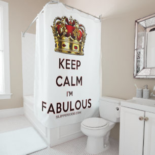 SlipperyJoe's keep calm fabulous golden crown red  Shower Curtain