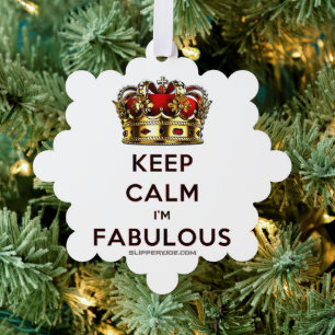 SlipperyJoe's keep calm fabulous golden crown red Tree Decoration Card