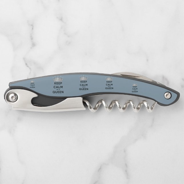 SlipperyJoe's keep calm queen polished silver crow Corkscrew (Front)