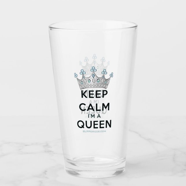 SlipperyJoe's keep calm queen polished silver crow Glass (Front)