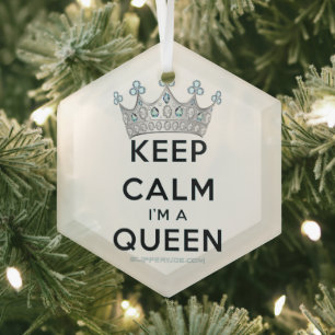 SlipperyJoe's keep calm queen polished silver crow Glass Tree Decoration