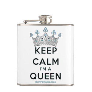 SlipperyJoe's keep calm queen polished silver crow Hip Flask