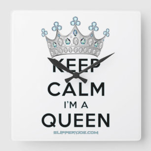 SlipperyJoe's keep calm queen polished silver crow Square Wall Clock