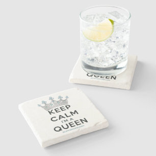 SlipperyJoe's keep calm queen polished silver crow Stone Coaster