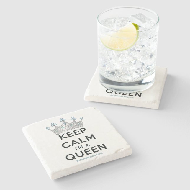 SlipperyJoe's keep calm queen polished silver crow Stone Coaster (Side)