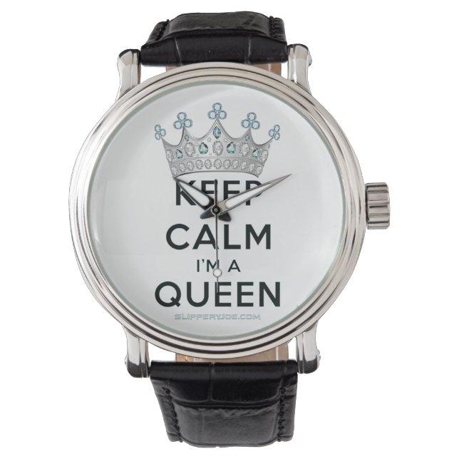 SlipperyJoe's keep calm queen polished silver crow Watch (Front)