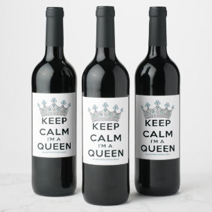 SlipperyJoe's keep calm queen polished silver crow Wine Label