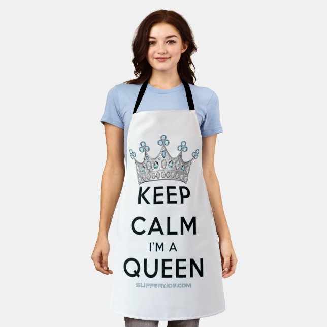SlipperyJoe's Keep Calm Queen royal crown jewels a Apron (Worn)
