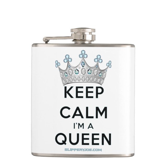 SlipperyJoe's Keep Calm Queen royal crown jewels a Hip Flask (Front)